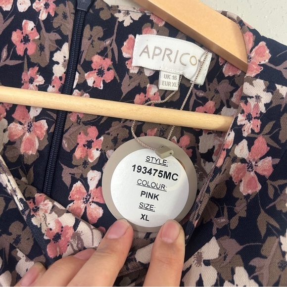 APRICOT Navy and Pink Floral Mini Dress Formal Floral Stretch XL Cinched Side - Picture 2 of 5